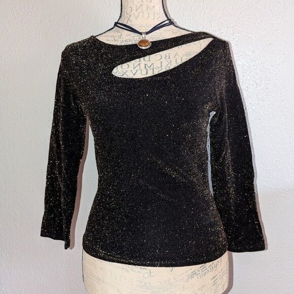 Misdemeanor Sparkly Vintage Cyber Y2k Black Cutout Blouse - Picture 2 of 5